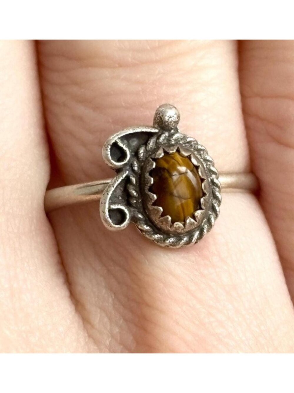 Tiger's Eye Accented Navajo Southwest Sterling Silver 925 Vintage Ring - sz 5.75